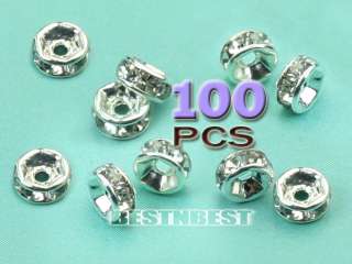   Silver Plated Clear Rhinestone 6mm Rondelle Spacer Beads DIY  