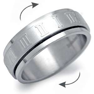 8MM Stainless Steel Timepiece Roman Numerals Spin Ring  