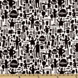  44 Wide Coffee Buzz People Black/White Fabric By The 