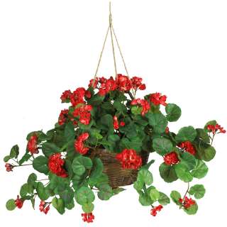 Nearly Natural Red Silk Geranium Hanging Artificial Flower Plant 