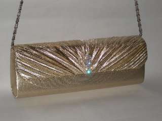 Silver Satin crystal Magnetism Lock Clutch Evening bag  