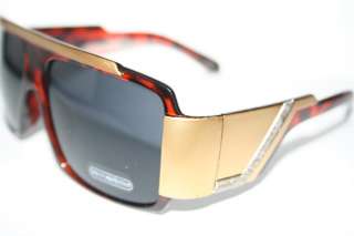 Flat Top Sunglasses Super Shades Brown Gold Frame 80s Retro Flattop 