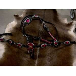   COLLAR WESTERN LEATHER HEADSTALL PINK ZEBRA HAIRON WITH BLUE BLING