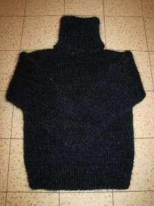 6kg THICK LONGHAIR HAND KNITTED NAVY BLACK TURTLENECK MOHAIR SWEATER 