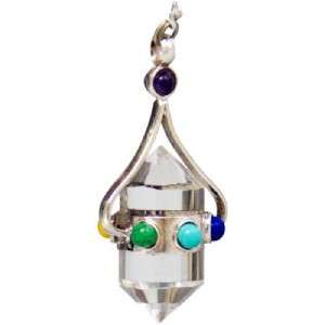   Sterling Silver Pendulum Circled w/ 7 Chakra Stones ~ Pouch ~  