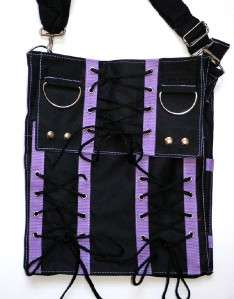 Goth Black Purple Lace up Crossbody Purse Messenger Bag  