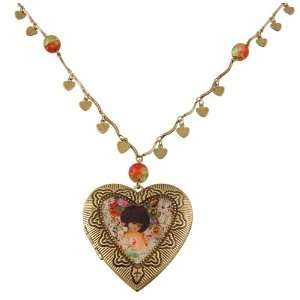  Negrin Authentic Heart Locket Pendant Decorated with Victorian Doll 