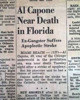 AL CAPONE Heart Stroke Near Death Photo 1947 Newspaper  