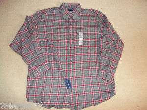 JOHN ASHFORD Mens NEW Gray & Red Plaid Flannel Shirt XL $40  