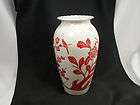 Vintage White Asian Vase w/ Red Design Birds Flowers Le