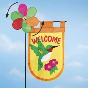  Hummingbird Welcome Flag with Spinner Patio, Lawn 