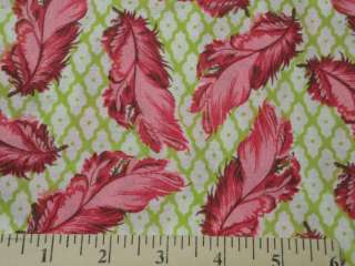 848 cotton quilt fabric Pink feathers on white 5yds  