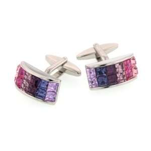  Bold rhodium plated bowed shaped cufflinks with multi hued 