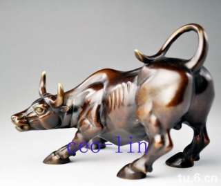 Small Wall Street Bronze Fierce Bull OX Statue 01  