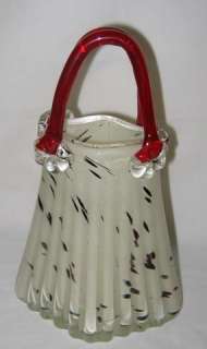 Ivory & Black HAND BLOWN GLASS Handbag Sculpture/VASE  