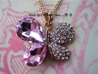 Purple Crystal Diamond Butterfly Necklace Choochie Choo  