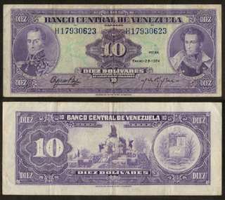 Venezuela 10 + 20 Bolivares 1974 vf Rare  