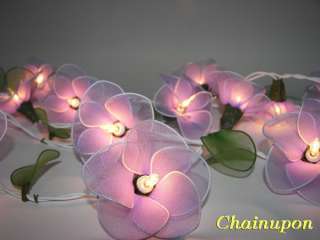 SET OF 20 PURPLE FLOWERS AND 20 GREEN LEAVES STRING FAIRY LIGHTS FOR 
