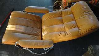 Vintage Ekornes Stressless Tan Lounge & Chrome Chair & Ottoman 