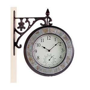   Double Sided Cast Iron Clock Thermometer Patio, Lawn & Garden