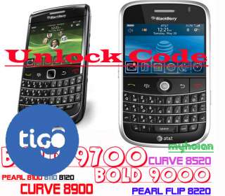 Unlock Code for TIGO Blackberry Torch 9800 9810 8520 9000 9300 9360 