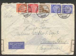 Germany To Argentina Airmail Censor Cover 1939 Multiple Franking With 