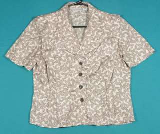 Evan Picone Size 12 L 14 Green Beige Floral Shirt Top Blouse  