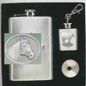  Horse Flasks and Funnel Gift Set