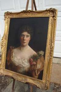 Framed Portrait of a Woman in Ruffled Dress Oil/Canvas  