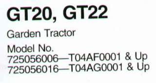 New Holland GT20 GT22 Garden Tractor Operators Manual  