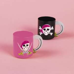    12 Plastic Pink Pirate Girl Mugs Perfect Pirate Cups Toys & Games
