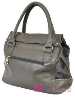   FUR Designer Inspired KEY & LOCK Fashion VEGAN Tote Handbag Purse Gray