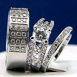 3pcs HIS HERS Engagement Wedding Band Ring Set Round Cut Mens and 
