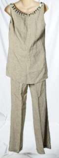   Linen Soft Suit Beach Wedding Casual Pants Sequins Size 10 12  