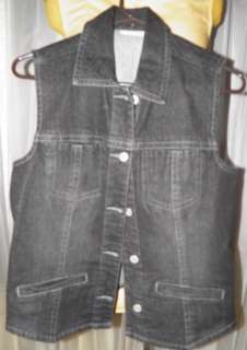Chicos sz 1 Black ACID WASHED sleeveless denim jean jacket vest 