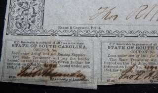 Original Confederate $100 Bond South Carolina 1861     