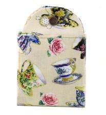 Travel Folding Snap TEA WALLET Tea bag Carrier Teacups Cream 