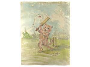 Louis Wain Cat Playing Cricket Watercolour  
