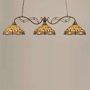 Toltec Lighting 843 Jazz 3 Light Three Bar Amber Dragonfly Tiffany