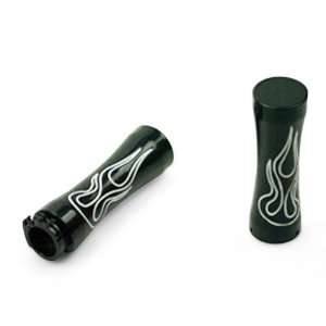  Black Chrome Fire Flame Motorcycle Handlebar Hand Grips for Harley 