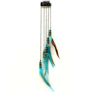  Blue feather Native American style Long feather hairpin 