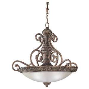   Three Light Highlands Pendant, Dusted Ivory Glass Bowl, Regal Bronze