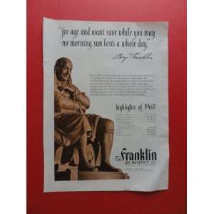 the Franklin life insurance co.,1969 print ad (Ben Franklin)Orinigal 