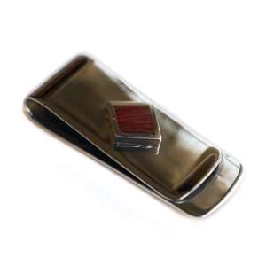   Lucre   Silver Money Clip with Red Diamond Wood Inlay 
