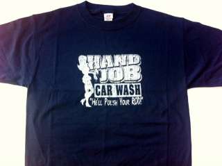 Hand Job Car Wash Navy Blue Tee Shirt Medium Well polish your rod 