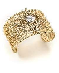 AUTH W/A STUDIOS FILIGREE GOLDPLATED CUFF BRACELET CRYSTAL ACCENTS 
