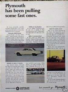 1966 66 Plymouth Hemi Racing ORIGINAL Vintage Ad NICE  