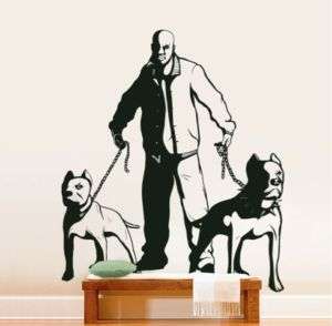 Vinyl Wall Decal Sticker Gangsta w/2 PitBull Dogs BIG  