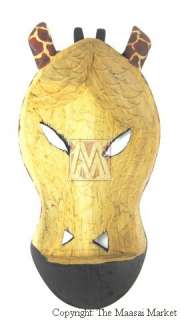 African Wood Handcarved Giraffe Jangle Mask Wall Decor  