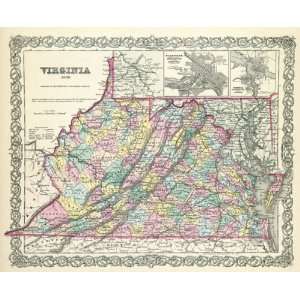  STATE OF VIRGINIA (VA) BY J.H. COLTON MAP 1856